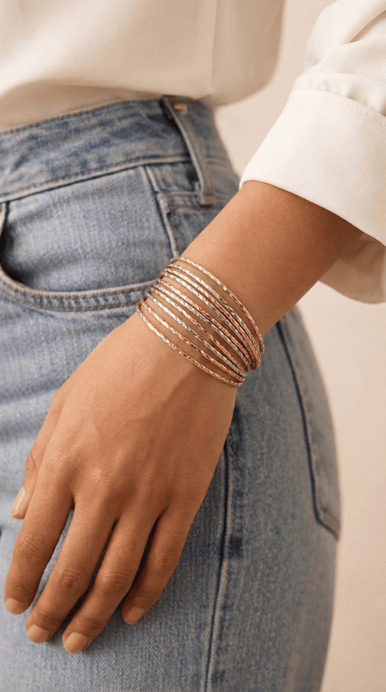 Set de 7 pulseras rígidas doradas texturizadas